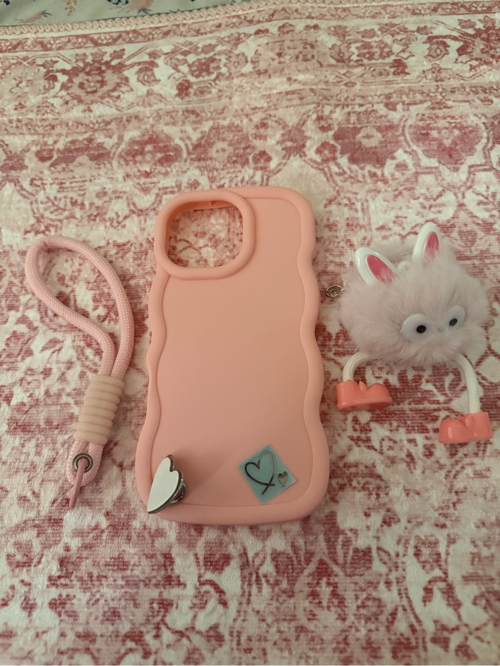 Pink Wavy Silicone Phone Case with Charms